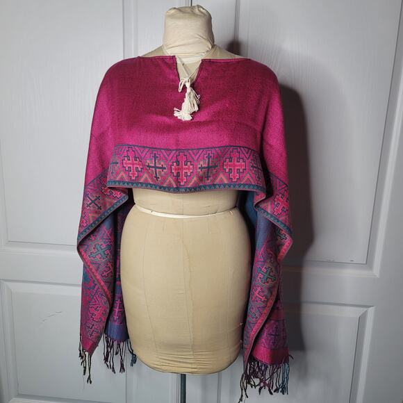 Chic hand-woven Poncho Bohemian Crop top Wrap Western Ethnic Clothing ONE SIZE - Picture 3 of 6